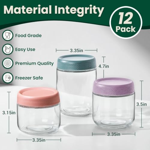 NETANY 12 Pack Overnight Oats Containers with Lids, 16oz & 10oz & 8oz Mason Glass Jars - Image 2