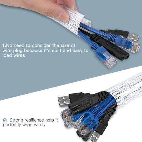 AGPTEK Cable Sleeve, 10ft - 1.5 inch Cable Management Cord Hider, White - Image 3