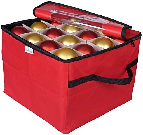 ProPik Christmas Ornament Storage Box, Organizer Holds Up to 48 Xmas Balls with 3 Separate Removable Trays, Container has Dividers to Organize Holiday Tree Ornaments (Red) - Image 2
