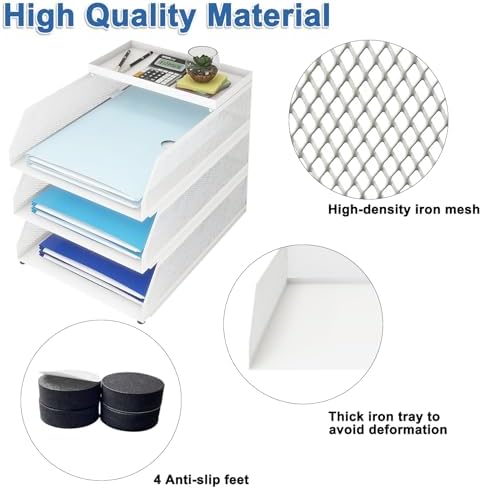 Natwind 3-Tier Stackable Metal Mesh Desk Paper Tray Organizer, White - Image 3