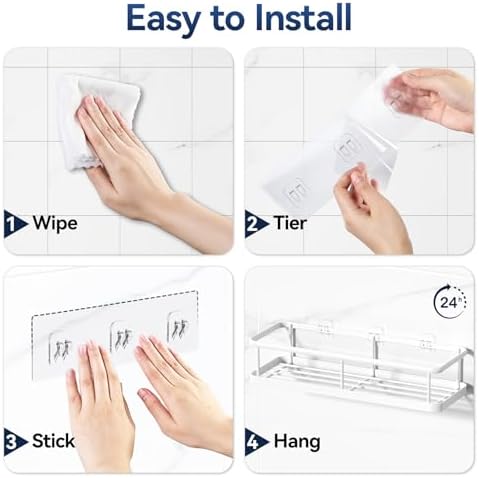YASONIC Shower Caddy Adhesive, Rustproof Shower Organizer, Large Capacity Shower Shelves for Inside Shower, No Drilling Bathroom Organizers and Storage for Home Decor - Image 6
