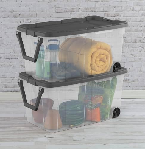 160 Quart Wheeled Stacker, Extra Large Durable Clear Bin, Latch Lid and Pull Handle, Gray, 2 Count - Image 3