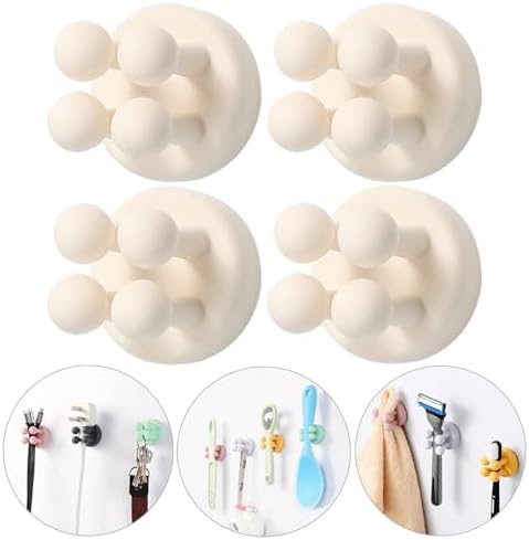 iBetterLife Tooth Brush Holder for Bathroom - 4Pcs Silicone Toothbrush Razor Holder for Shower Wall Mounted Self Adhesive Cute Storage Hook for Kids Hanging Loofah Towel for Kitchen Living Room Office by ZEZHOU