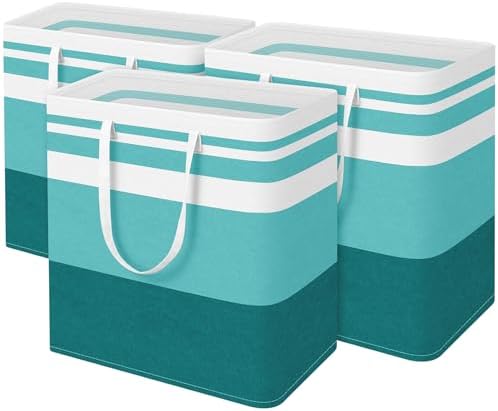 BlissTotes 3-Pack Laundry Basket, Collapsible Laundry Hamper, Green, 100L by BlissTotes
