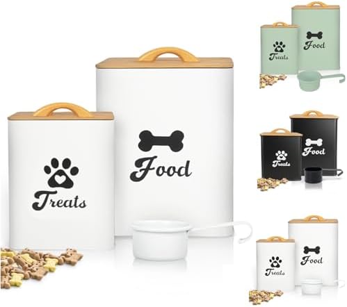 Dog Treat Container 2PCS, Dog Food Storage Container with Lids Airtight, Dog Treat Jars for Kitchen Counter-7+3Lbs, Small Dog and Cat Cookie Jar for Storage, Pet Treat Container (Upgraded) White by Dekosilave