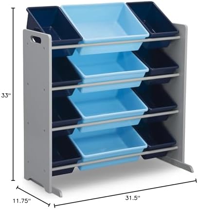Delta Children Kids Toy Storage Organizer with 12 Plastic Bins - Greenguard Gold Certified, Grey/Blue - Image 3