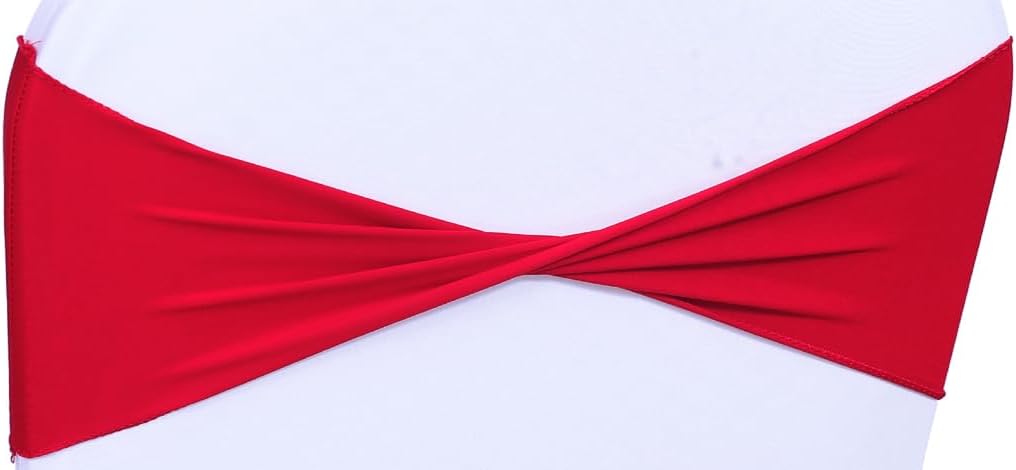 MDS Pack of 10 Spandex Chair Sashes Bows Elastic Stretch Dining Chair Bands Ties Without Slider Buckle Universal fits for Wedding Baby Shower Birthday Party Banquet Event Decoration - Red