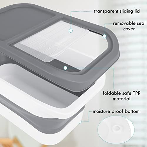 Pet Food Storage Containers, Collapsible Cat Food Container with Transparent Sliding Lid,10-13 lb Plastic Dog Food Bin with Measuring Cup and Dog Food Scoop - Image 3