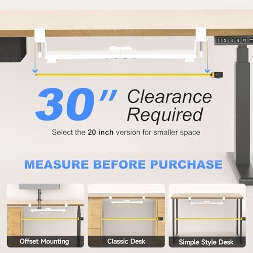 suptek Keyboard Tray Under Desk Pull Out with C Clamp Mount, Computer Keyboard & Mouse Tray, 25.6 (30 Including Clamps) x 11.8 inch Slide-Out Platform Computer Drawer for Typing, White, DSF1W - Image 2