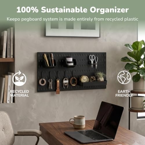 Keepo Peg Board Wall Organizer – Plastic Pegboard Panels, Modular Peg Board Storage System For Home Office, Craft Room, Gaming Setup (Black, 22″×11″) - Image 4