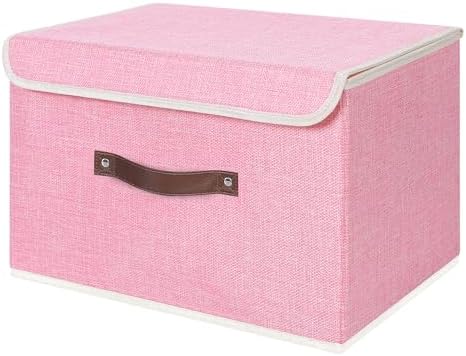 ANMINY Fabric Storage Box Bins with Lids, Pink, 15"x10"x10" by ANMINY