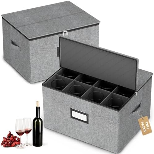 homyfort Wine Glass Storage Box with Dividers, Crystal Stemware Storage Containers Hard Shell, Service for 24 Wine Glasses Or Goblet (Grey) by homyfort