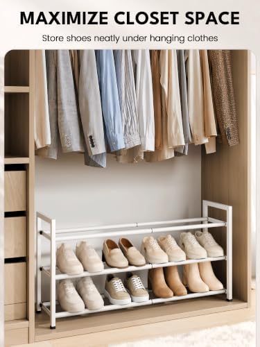 Bumusty 3 Tier Expandable Shoe Rack for Closet, White - Image 4
