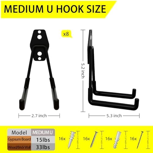 8 Pack Garage Hooks Heavy Duty with Anti-Slip Coating, Steel Utility Ladder Hooks for Hanging Garden Tools, Hoses, Ropes, Bikes and More (5.3in) - Image 2