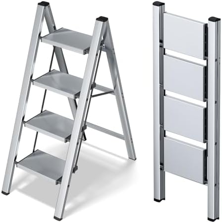 Taranta 4 Step Stool Foldable,Aluminum Step Ladder-Sliver by TARANTA