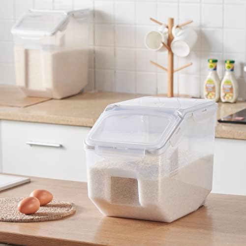 HANAMYA 10 Liter / 20 lbs Rice Storage Container with Measuring Cup, BPA free, For Rice | Grain | Pet Food | Flour, 2 counts, Clear - Image 2