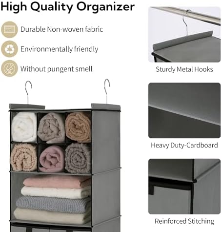 GRANNY SAYS 4-Shelf Hanging Closet Organizer with Drawer, Foldable Storage - Image 6