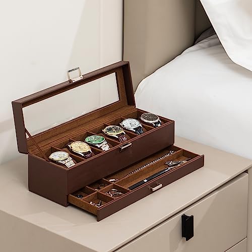 ProCase Watch Box, 6 Slot Watch Display Case with Drawer -Espresso - Image 6