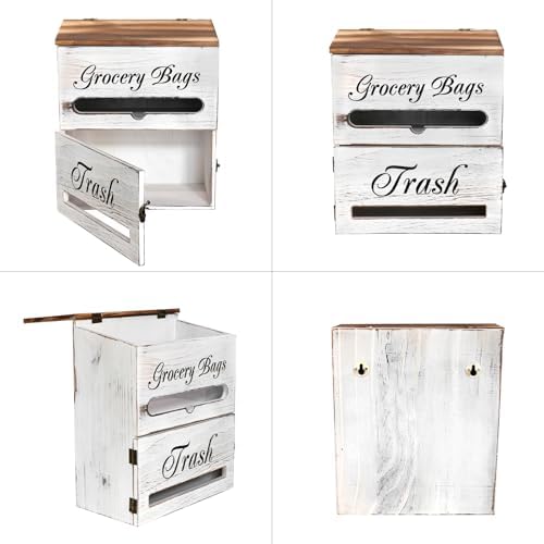 2 in 1 Trash Bag Dispenser, Double Wall Mounted,Wood Trash Bag Holder, used in kitchen, garage, laundry room, can store Environmentally friendly food bags (Vintage/Large(10inch*5.5inch*12.2inch）) - Image 4