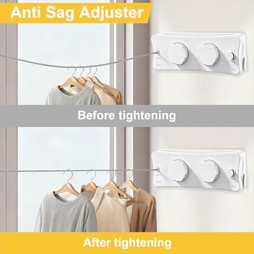 Retractable Clothesline Indoor & Outdoor, 16.7 Ft Non-Sagging Double Clothes Line, Retracting Heavy Duty Clothes Drying Laundry Line, Wall Mounted Stainless Steel Line (White, Dual Line) - Image 3