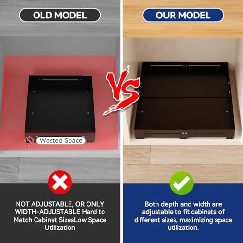 Pull out Cabinet Organizer, Full Metal Expandable Width (14.8"-20.8") & Depth (12.4"-17.7") Adjustable Slide out Drawers, No Drill Adhesive Roll out Shelves for Kitchen Pantry, Black - Image 3