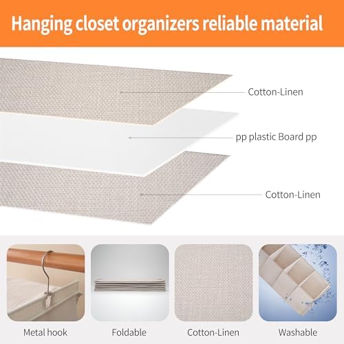 Large Hanging Sweater Organizer for Closet,Collapsible 6-Shelf Hanging Closet Shelves with Drawers, Washable (Beige -6 Shelf-2 d) - Image 4