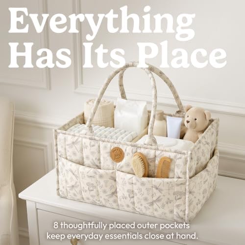 Floral Diaper Caddy Organizer - Portable Diaper Caddy with Handles & Removable Dividers - Large & Quilted Nursery Storage Basket for Girls - Woodland Nursery Decor & Wildflower Gift for Baby Shower - Image 3