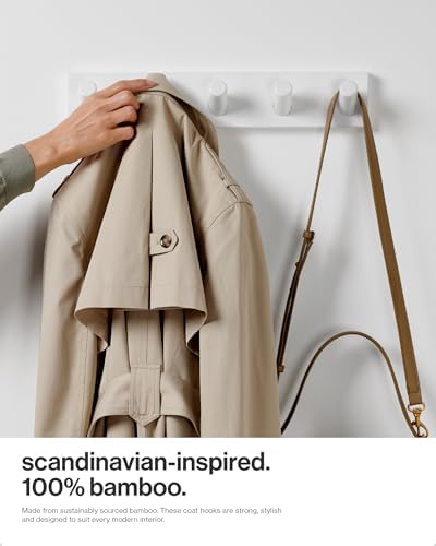 LARHN Wall Mounted Coat Rack, White with 5 Heavy-Duty 1" Diameter Hooks - Image 2
