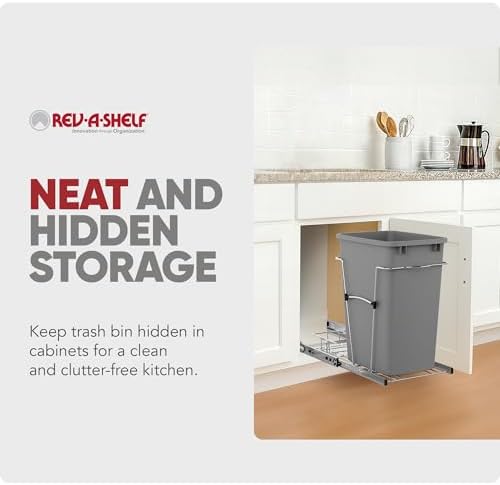 Rev-A-Shelf Pullout Trash Can for Kitchen Cabinets, Silver Waste Bin, 35 Qt - Image 5