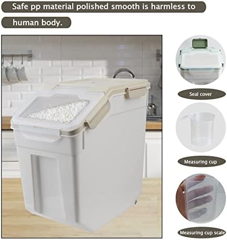 Large Flour Storage Container Bin 25lb, 4Pack Airtight Rice Storage Containers with Wheels Seal Locking Lid, BPA Free with Measuring Cup&Scoop for Flour, Rice, Grain(Gray) - Image 4