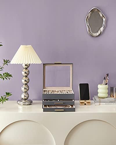 SONGMICS Jewelry Box Organizer, 3-Layer Storage with 2 Drawers, Glass Lid - Image 2