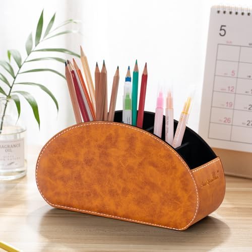 Remote Control Holders Organizer Box with 5 Compartment PU Leather Caddy - Image 4