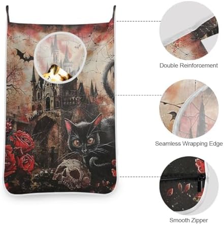 Halloween Castle Rose Door Hanging Laundry Hamper Bag with Free Adjustable Stainless Steel Hooks Dirty Clothes Hamper Extra Large Over the Door Laundry Hamper 29.5X20inch 1 PCS - Image 5