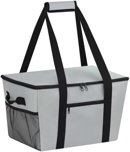 Reusable Grocery Bag – Expandable Insulated Cooler Bag with Bottom Board, Collapsible Insulated Shopping Bag with Zipper & Drawstring, Heavy Duty Tote Bag for Shopping, Delivery, Picnic, Beach by DSDCDJ