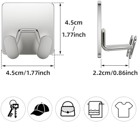 Adhesive Shower Hooks for Inside - Extra Sticky Razor Holder, Silver 4 Pack - Image 5