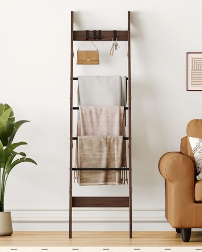 Hzuaneri Blanket Ladder Decorative Quilt Rack with 4 Removable Hooks - Image 7