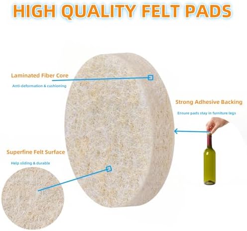 Furnigear Felt Furniture Pads for Hardwood Floors - Self Adhesive Chair Felt Pad, Floor Protector for Furniture Feet, Furniture Sliders Moving Furniture Smoothly, Anti Scratch 108 Pcs 5/8" Round Beige - Image 4