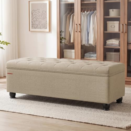 SONGMICS Storage Ottoman, 46.5 Inches Bedroom Bench, Solid Wood Legs by SONGMICSbySONGMICSHOME