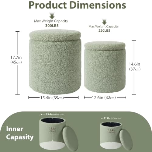 Royal Windsor Round Ottoman with Storage Set of 2, Storage Vanity Stool - Image 3