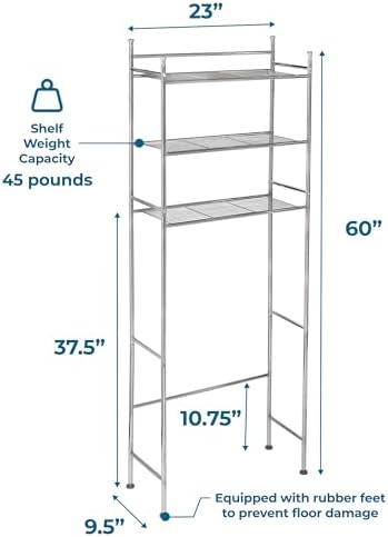Honey-Can-Do Over-the-Toilet Bathroom Storage Shelf, Steel, Chrome, 3-Tier - Image 3