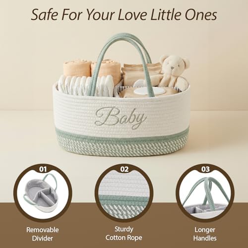 DUHEL Diaper Caddy Organizer, White Green - Image 4