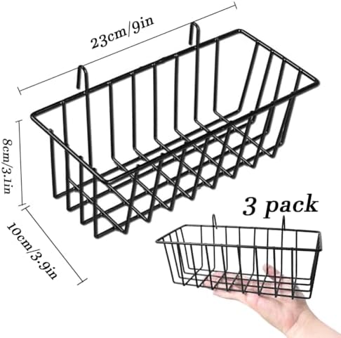Gddochn 3 Pack Grid Panel Hanging Wire Basket, Storage and Display Basket for Wall, Kitchen, Home Decor Supplies, Potted Plants, Black - Image 2