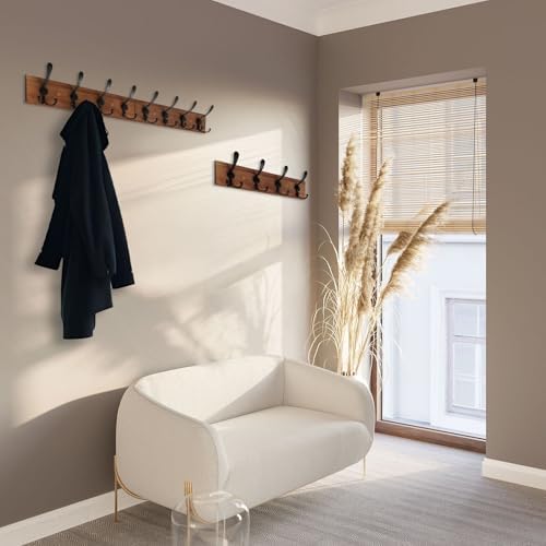Wall Mount Coat Rack 47.3'' Burnt Brown Hanger - Rustic Towel Rack for Bathroom, Living Room - Hooks for Coats, Hats, Clothes - Image 3