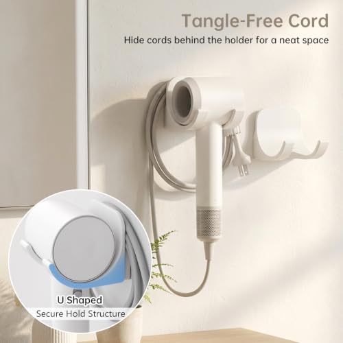 Hair Dryer Holder Wall Mount with Plug & Cord Organizer for Bathroom - Image 3