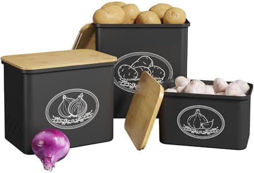 Lifewit Plastic Potato and Onion Storage Bin Box, Set of 3, Black by Lifewit