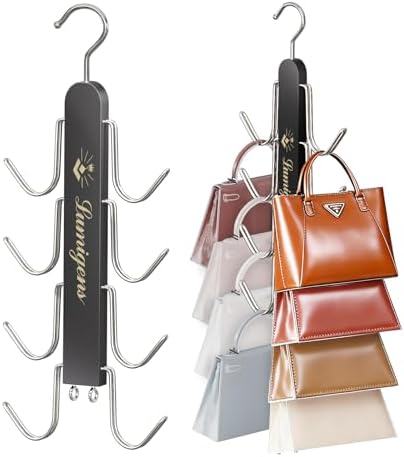 Purse Hanger, 4 Pack Purse Organizer for Closet with 32 Hooks for Heavy Bags, Sturdy Bag Storage, Rotatable Handbag Holder, Purse Rack Space Saving Backpack Hanging Closet Organizer Hangers, Black by Lumigens