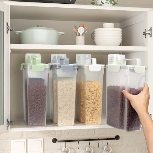TBMax Airtight Rice Container 10 Lbs, Cereal Dispenser, Pet Cat Dog Food Storage Container, Plastic Kitchen Pantry Food Storage Holder with Cup -Beige - Image 4