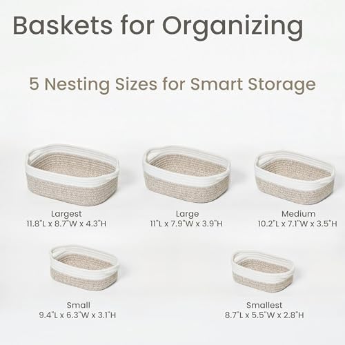 Basket Set for Organizing, Woven Rope Storage Baskets for Shelves - Image 3