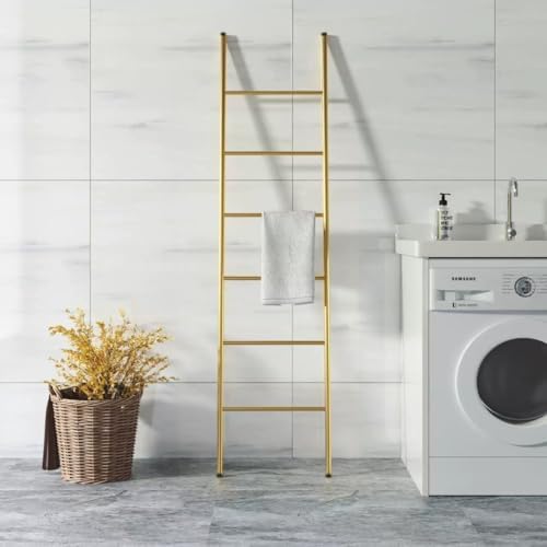 6-Tier Blanket Ladder 68 Inch Wall-Leaning Towel Rack for Living Room and Bedroom, Easy Assembly - Gold by Unknown