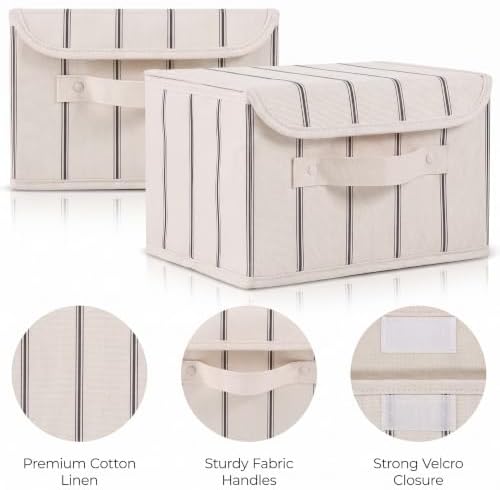 Decorative Linen Storage Boxes with Lids - Spacious Set of 2 Organizer Bins - Image 6